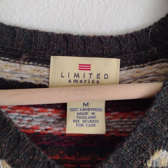 Vintage 90s Fair Isle Wool Sweater Vest M Multicolor Striped V-neck by Limited - Picture 2 of 10